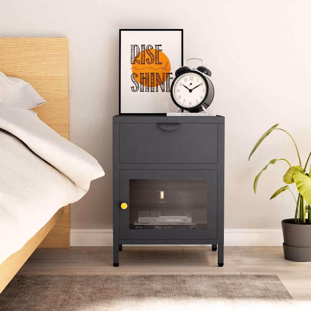 Comodino moderno vidaXL in metallo e vetro color antracite L: 40 cm, P: 30 cm, H: 54,5 cm