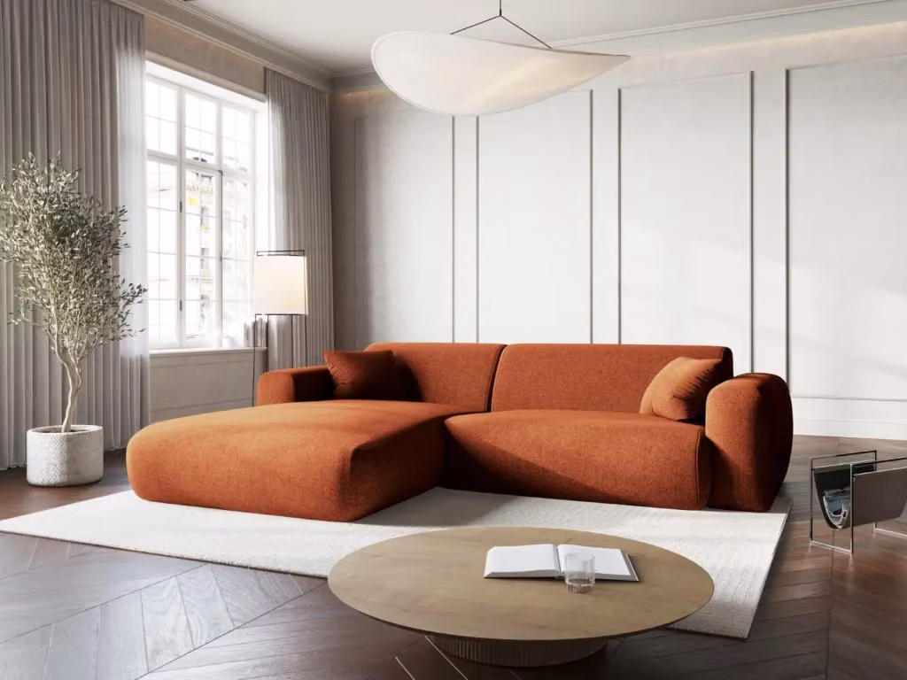 Divano angolare sinistro Nolio Cosmopolitan Design a 4 posti in ciniglia color terracotta L 235 x P 170 x H 72 cm – 2