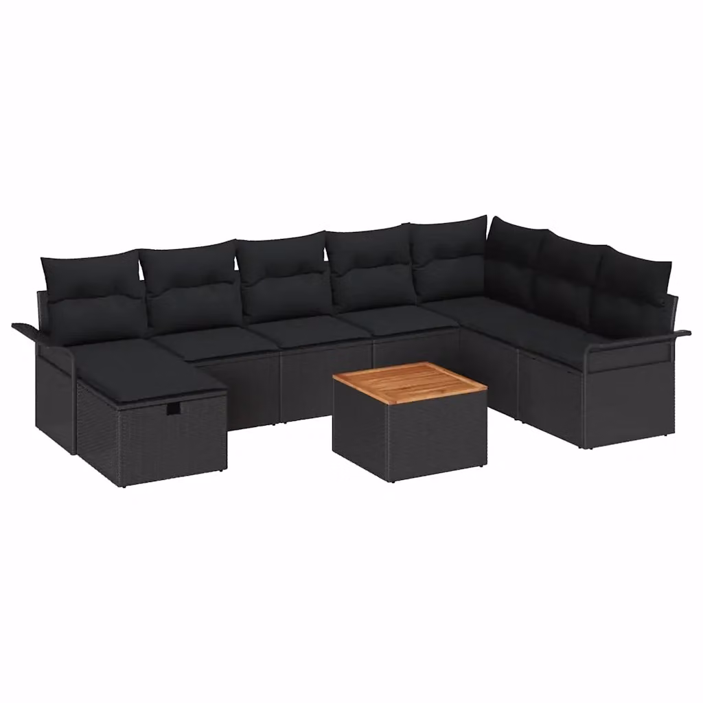 Set Divano da Giardino vidaXL 9 Pezzi Nero con Cuscini e Tavolino in Polyrattan e Acciaio – 2