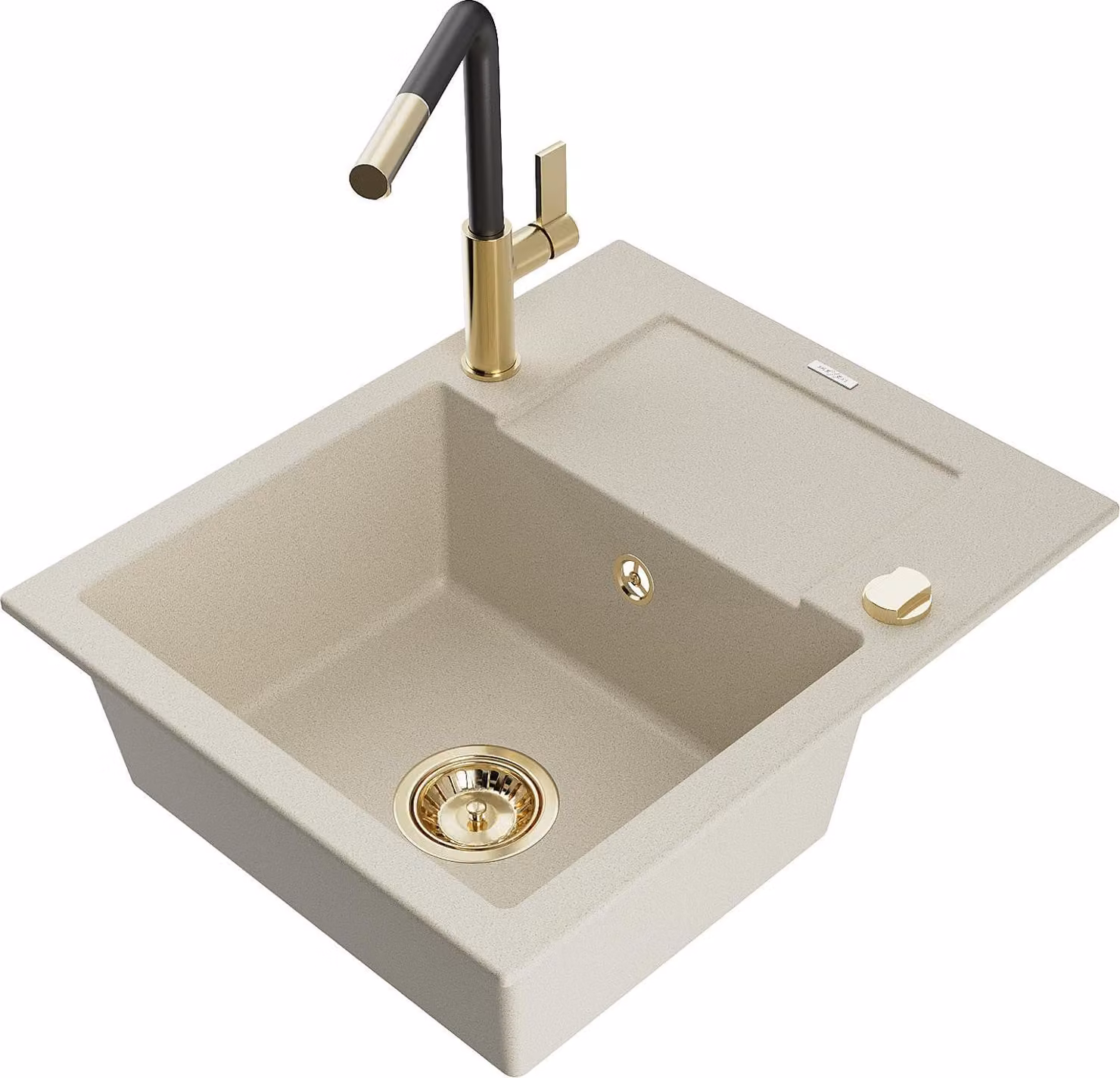 Mexen Enzo lavello da cucina in granito a 1 vasca con sgocciolatoio e rubinetto da cucina Flora, beige - 6506-69-670401-57-G