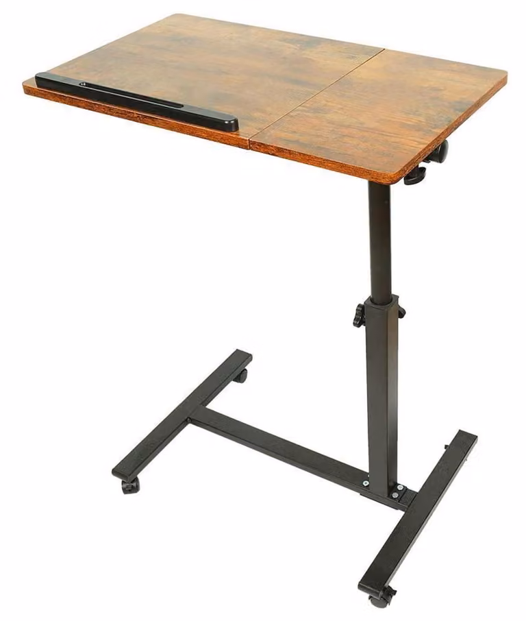 Scrivania regolabile in altezza per computer portatile, con rotelle, dimensioni 60x34,5x58-90 cm, finitura noce