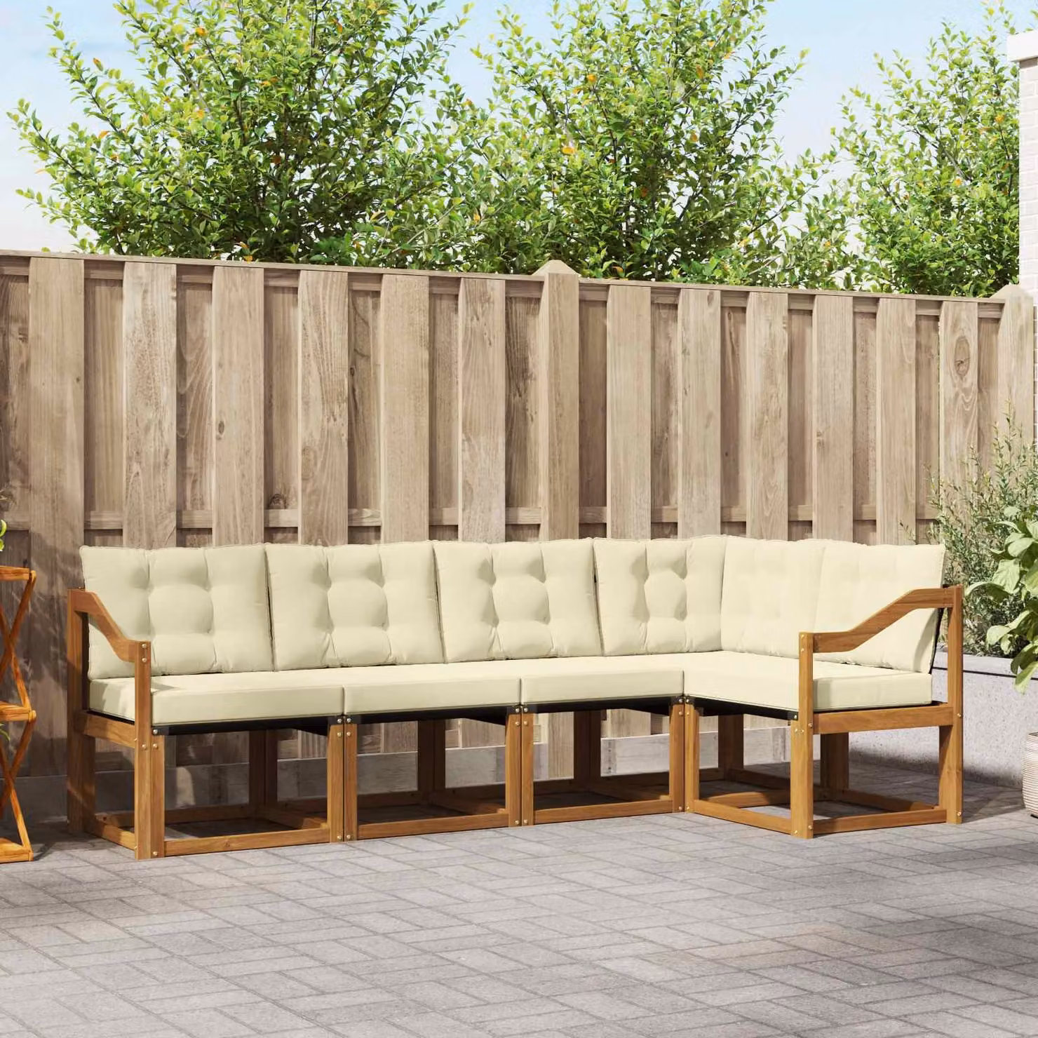 Set di divani da esterno vidaXL a forma di L in legno di acacia con cuscini, colore beige e marrone