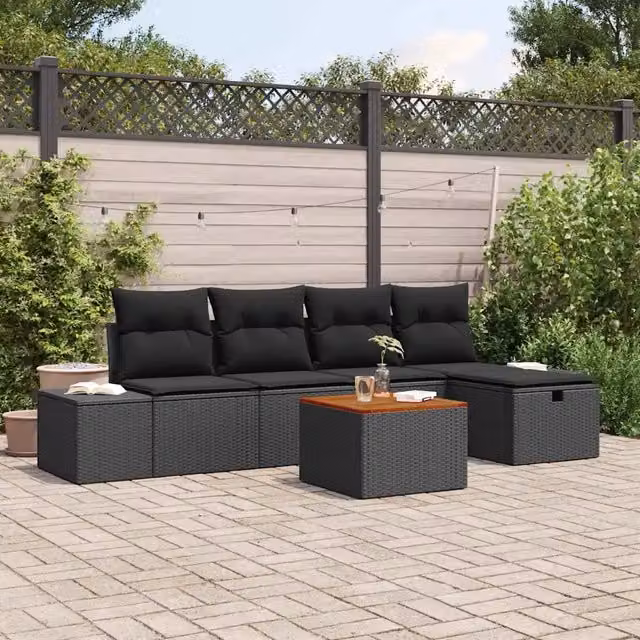 Set Divano da Giardino 6 pz Nero Poly Rattan 3360922