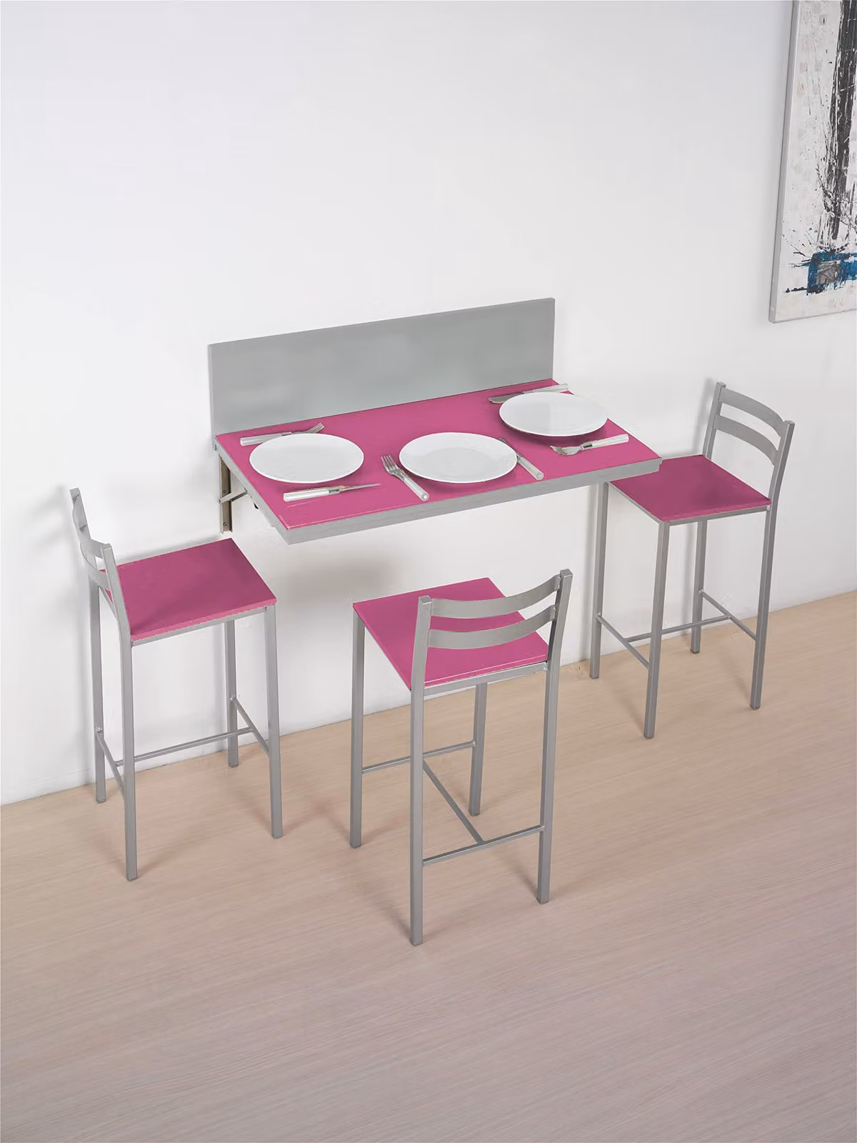 Tavolino da parete in metallo, color fucsia, dimensioni 90x50 cm o 90x30 cm