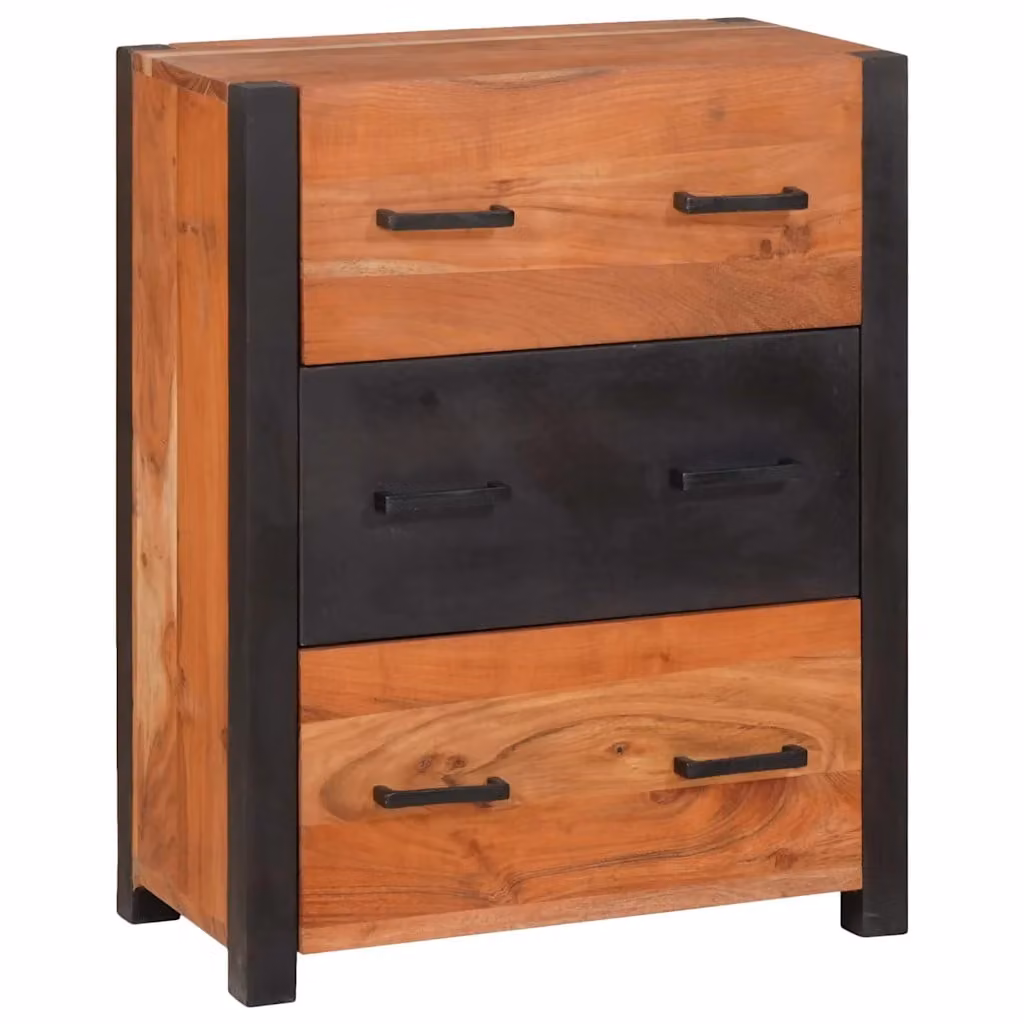 Credenza moderna vidaXL in legno di acacia massello e metallo, colore marrone, L 55 x P 30 x H 75 cm