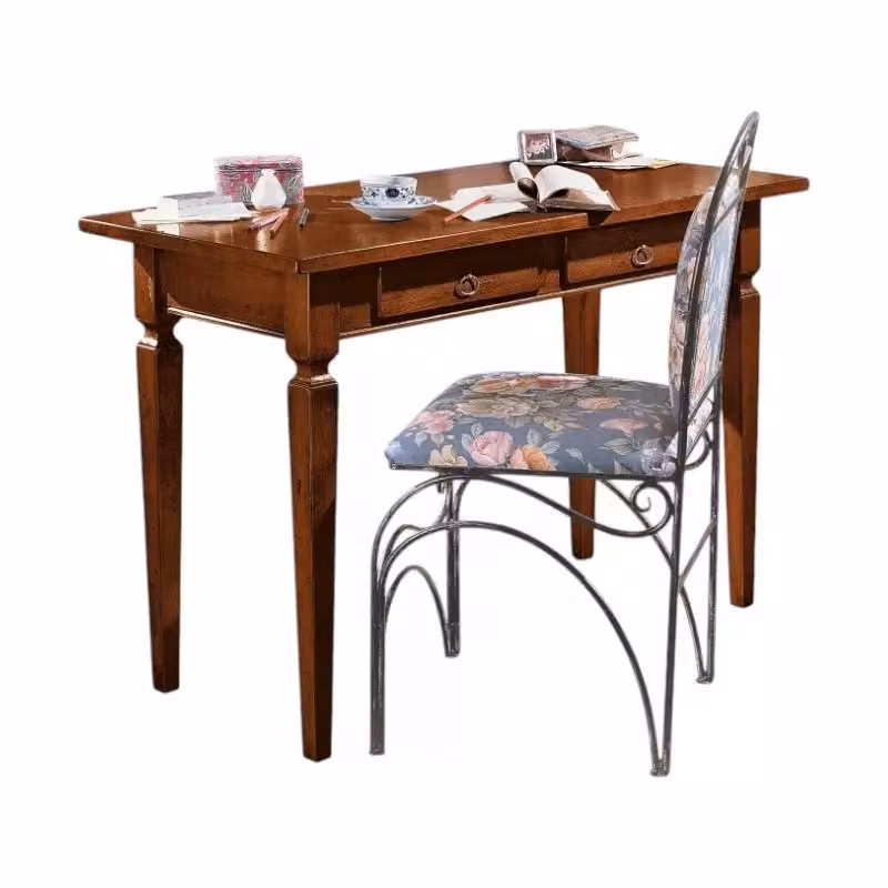 Scrivania in legno massello Mobili 2G stile arte povera colore noce L: 120 cm, P: 58 cm, H: 79 cm – 1
