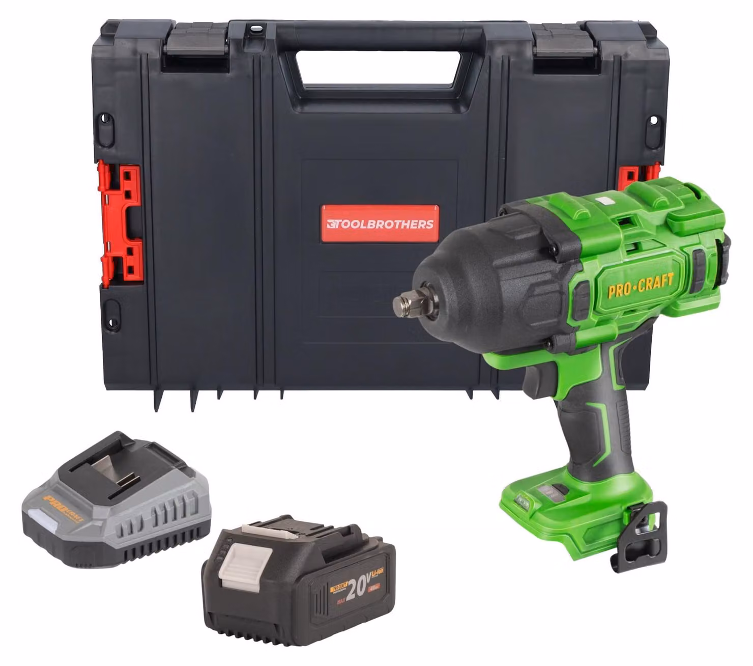 Avvitatore a impatto a batteria Procraft PWA80bb 20 V 1600 Nm 1/2" Brushless + 1x batteria 4,0 Ah + caricabatteria + valigetta portautensili RHINO