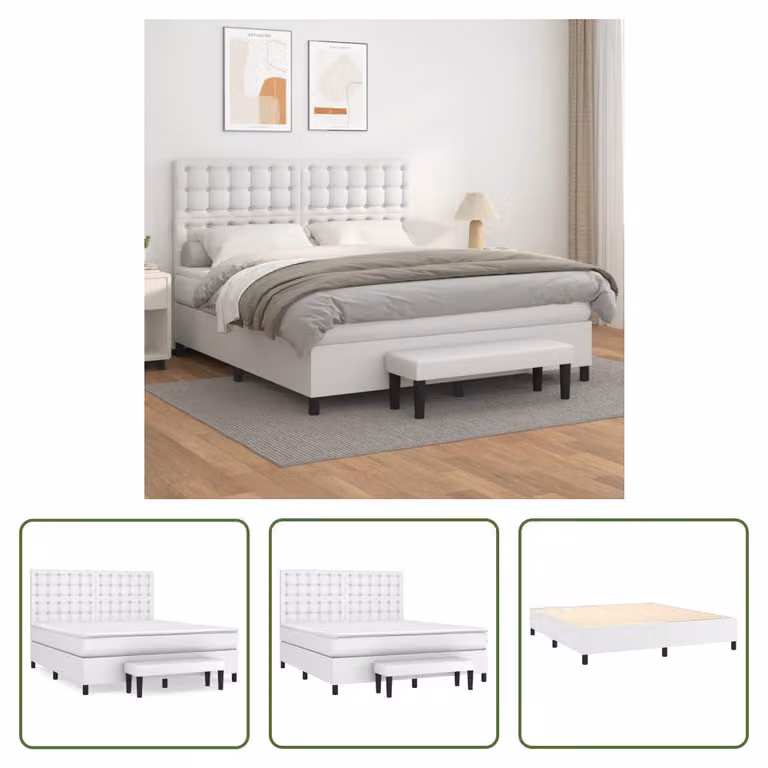 The Living Store Letto a molle insacchettate con materasso bianco 160x200 cm in Pelle finta