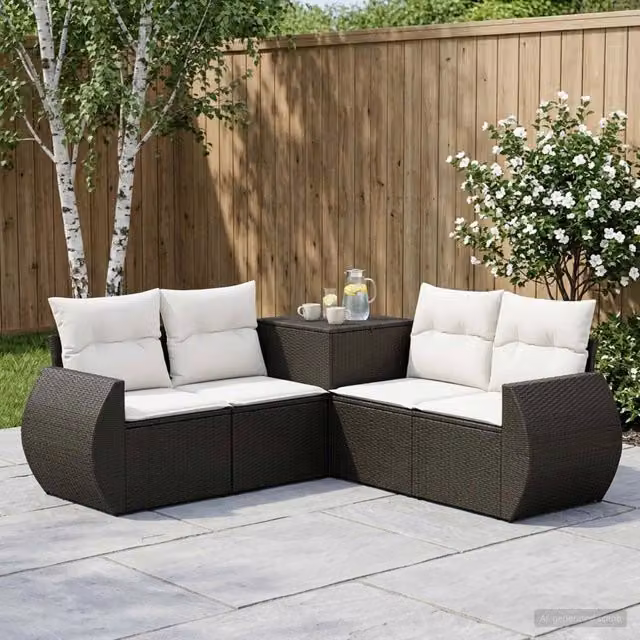 Set di divani 5 pz Nero e Bianco Crema 188 x 188 x 85 cm 3447892