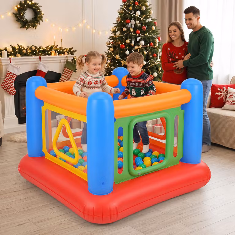 Castello gonfiabile Costway per bambini con tunnel, tappeto salta e trampolino elastico, colore blu e multicolore