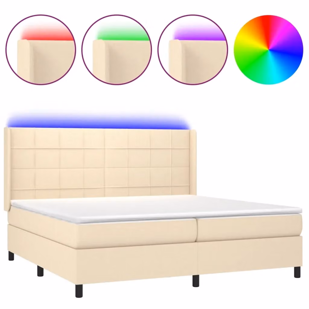 Letto Ibrido con Materasso e Illuminazione LED vidaXL in Tessuto Bianco e Beige L/P: 200 x 200 cm – 2