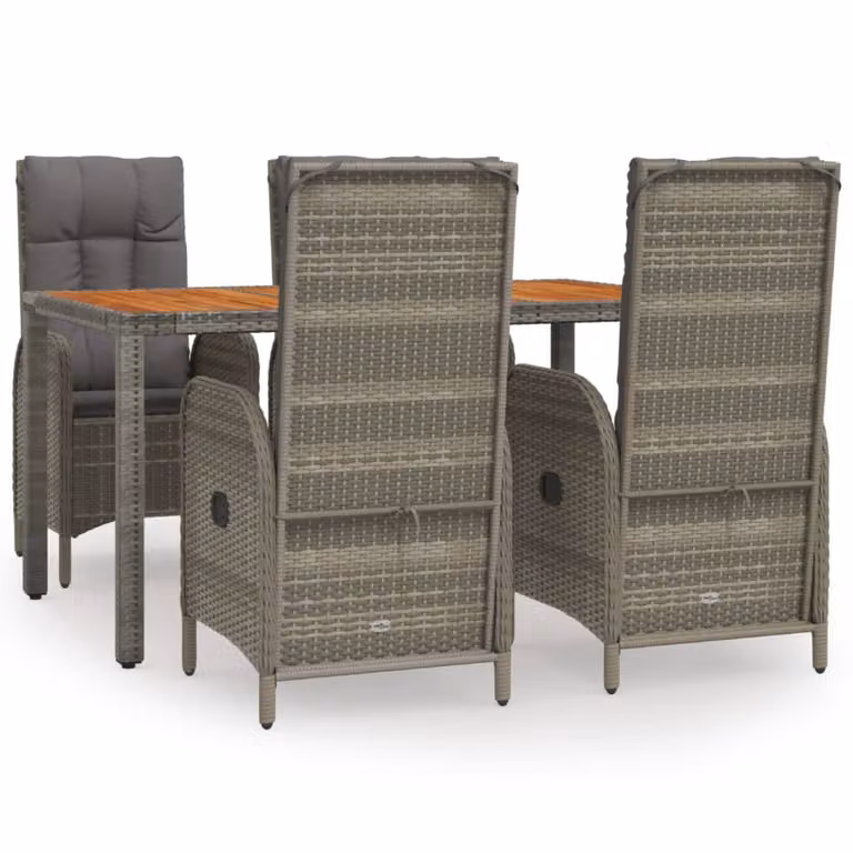 Set da Pranzo da Giardino 5 pz con Cuscini in Polyrattan Grigio