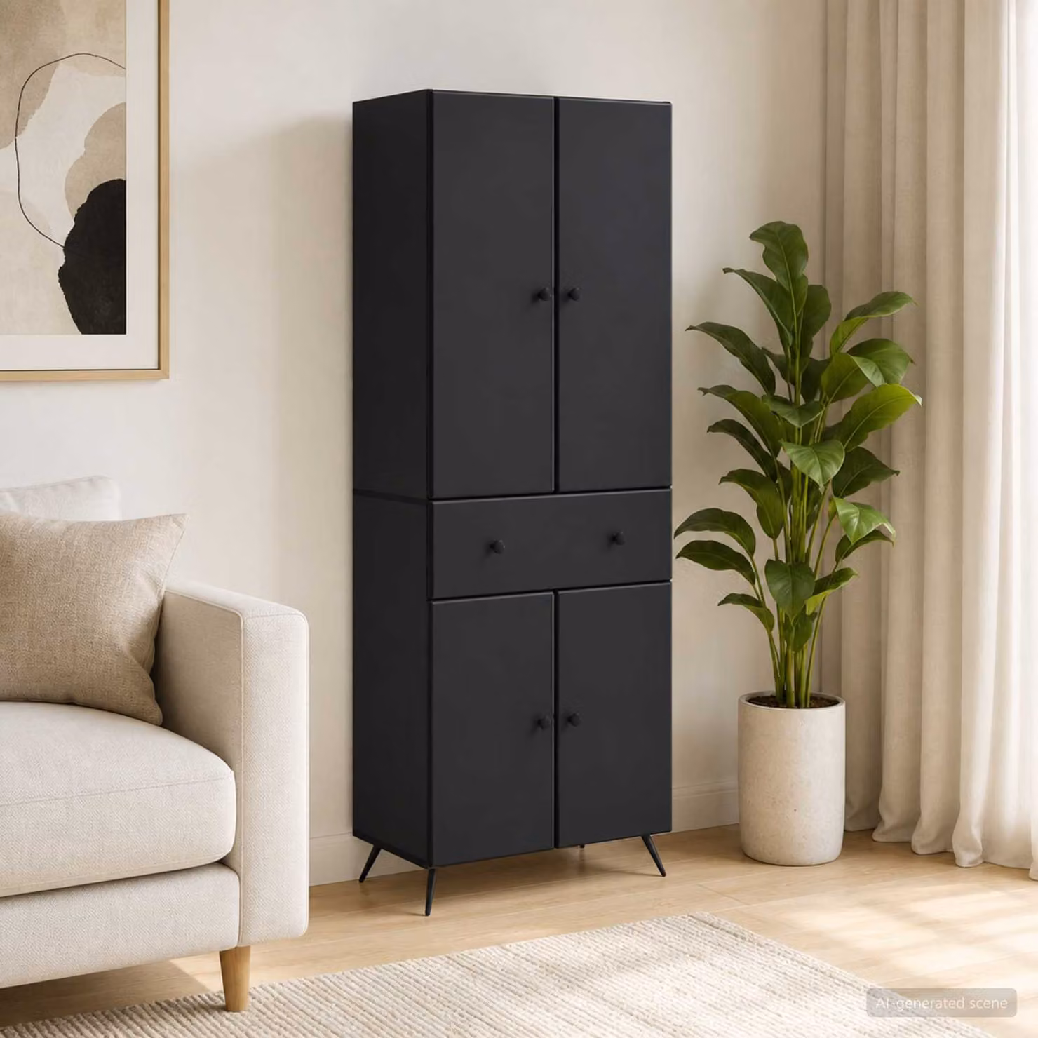 Set di 2 mobili moderni vidaXL in MDF nero opaco con scomparti multimediali