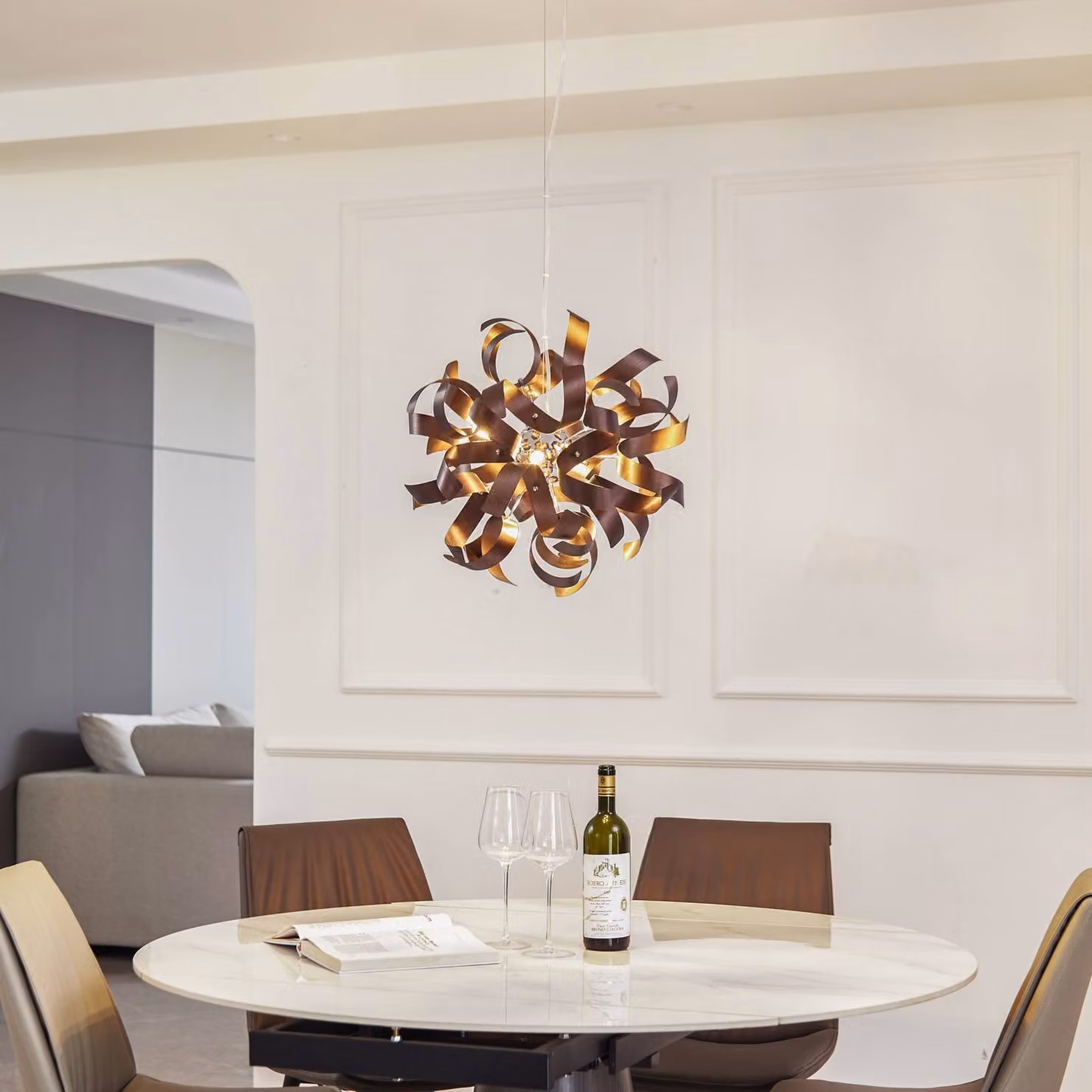 Lampada a sospensione Kaelor Lucande, dimmerabile, Rame, Soggiorno / Sala da pranzo, Alluminio, Design, Lampada a sospensione