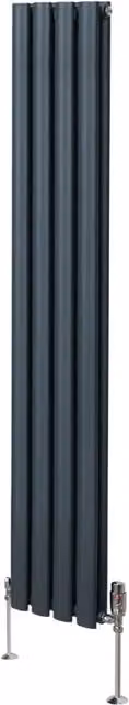 Radiatore a colonna ovale e valvole cromate TRV Designer grigio antracite 1600mm x 240mm