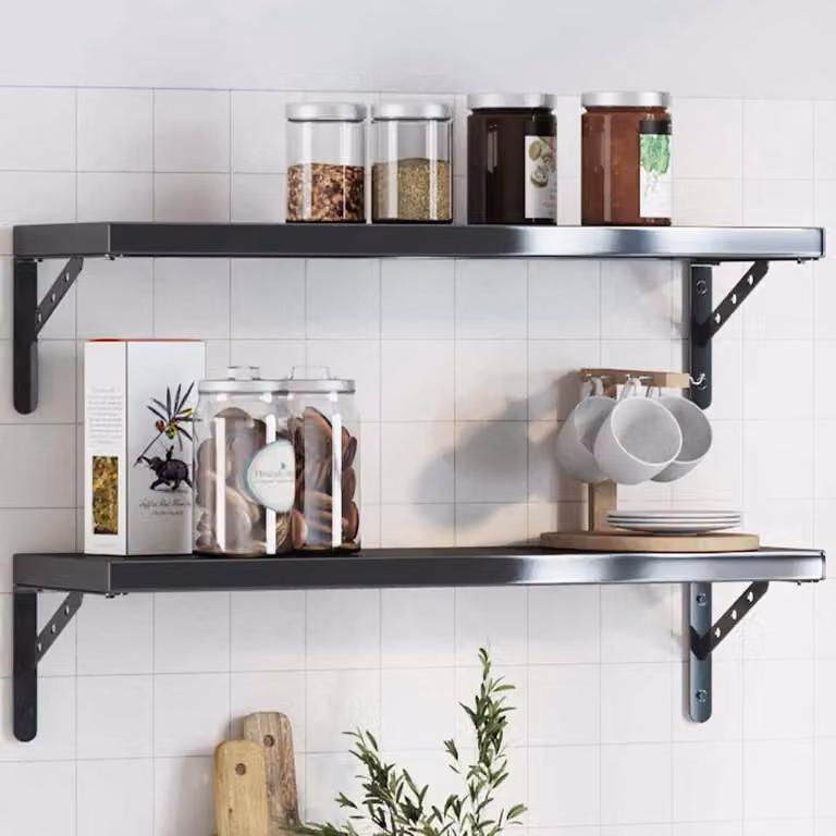Set di 4 staffe per mensola vidaXL in acciaio inox nero opaco, L 23,5 cm x P 2,5 cm x H 15,5 cm