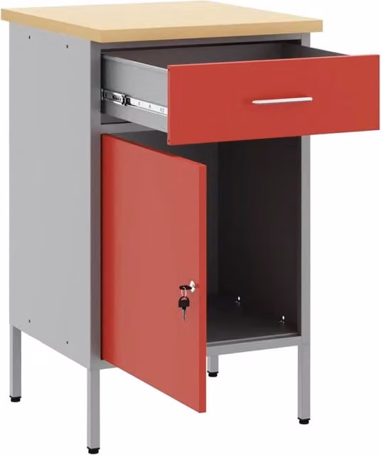 Banco da lavoro con cassetto in acciaio e legno Rosso e Grigio L/P/H: 50 x 55 x 85 cm CFW8780177