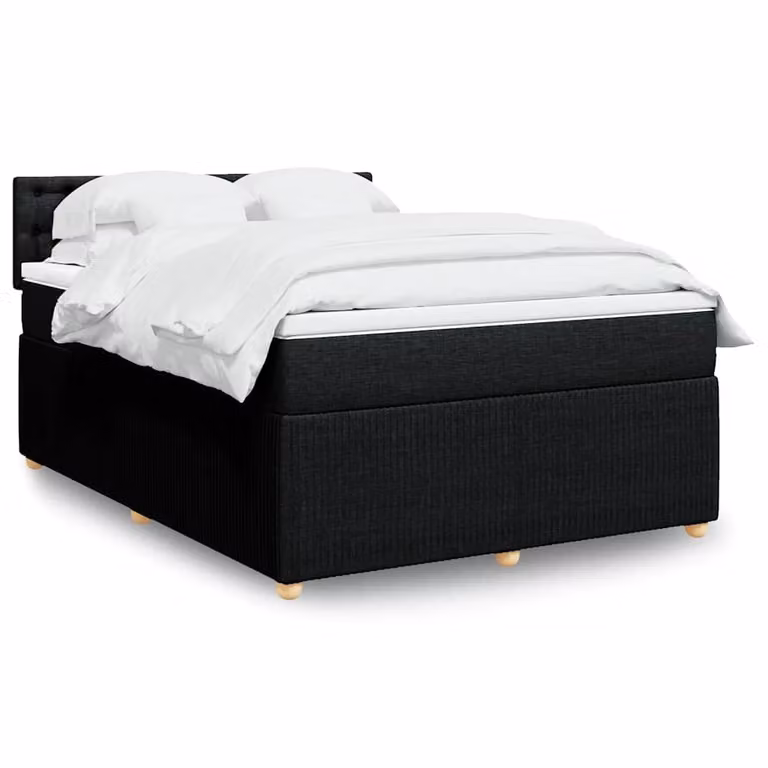 vidaXL Giroletto a Molle con Materasso Ibrido in Tessuto Nero L: 140 cm, P: 190 cm