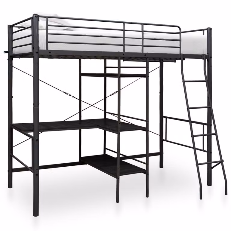 The Living Store Letto a castello con tavolo struttura in metallo nero 90x200 cm