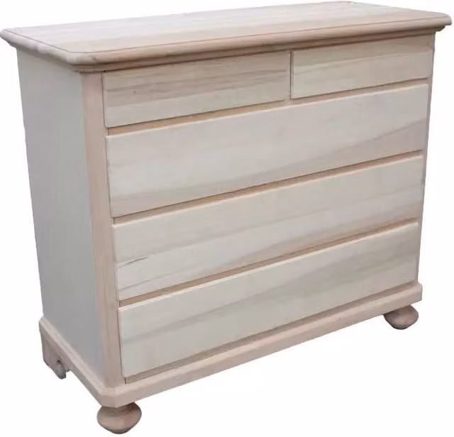 Cassettiera classica con 5 cassetti in legno grezzo marrone Mobili 2G L: 116 cm, P: 51 cm, H: 101 cm – 2