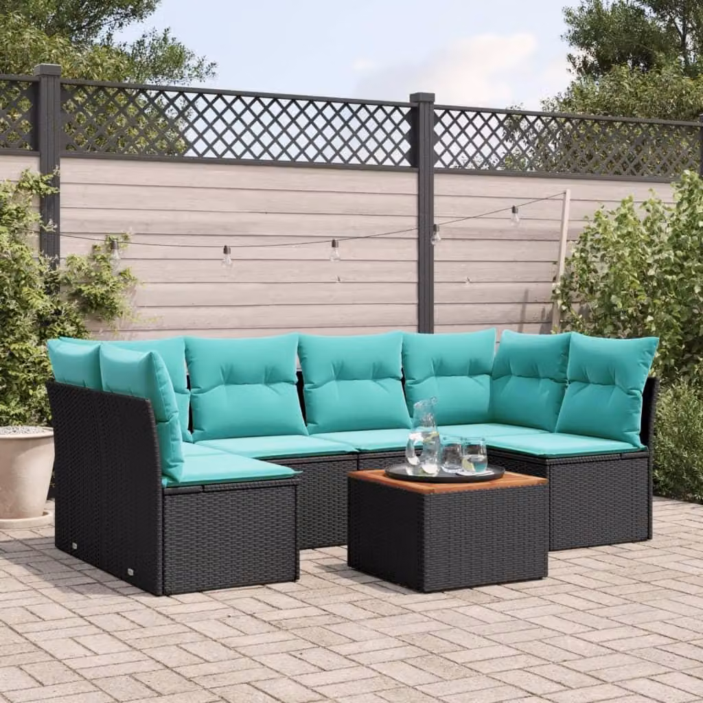 Maison Exclusive - Set da giardino 7 pezzi con cuscini in polyrattan nero