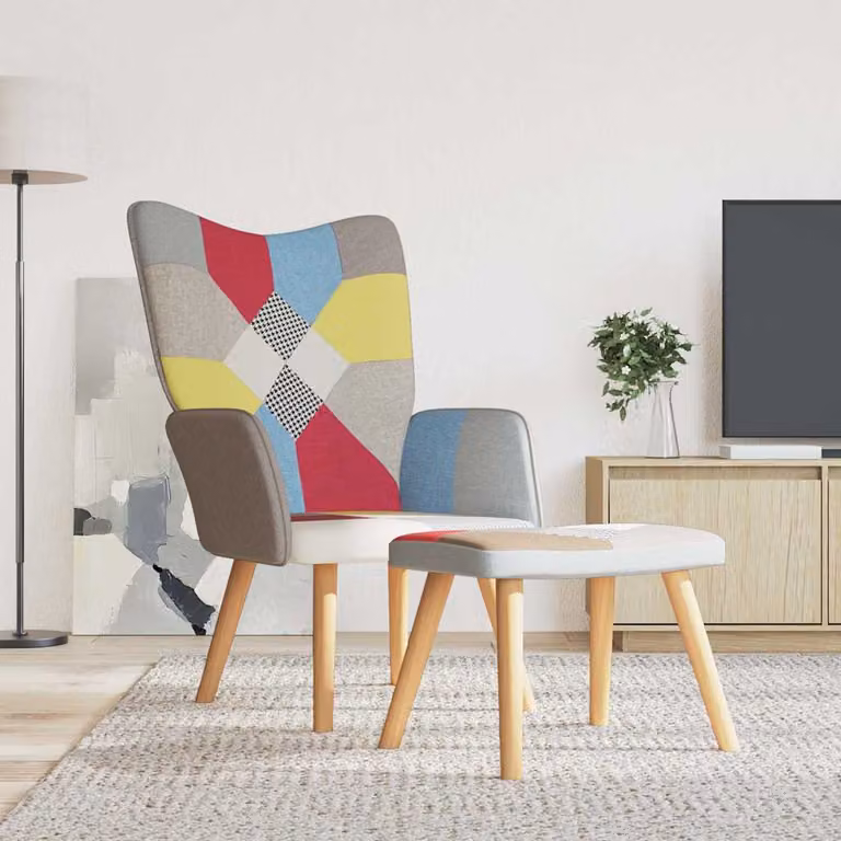 vidaXL Poltrona Relax con Poggiapiedi in Tessuto Patchwork Multicolore con Design Moderno e Astratto