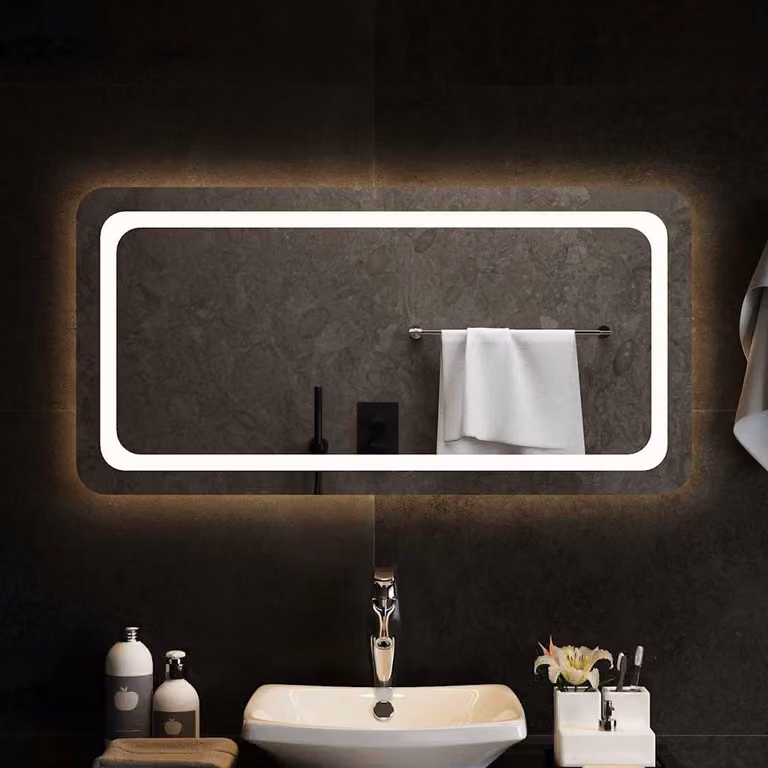 Specchio da bagno moderno vidaXL con luci LED e cornice nera L: 100 cm, H: 50 cm