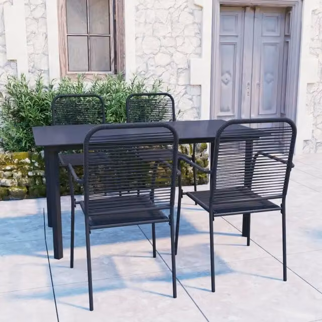 Set da Pranzo da Giardino 5 pz Nero in Vetro e Acciaio 3060209
