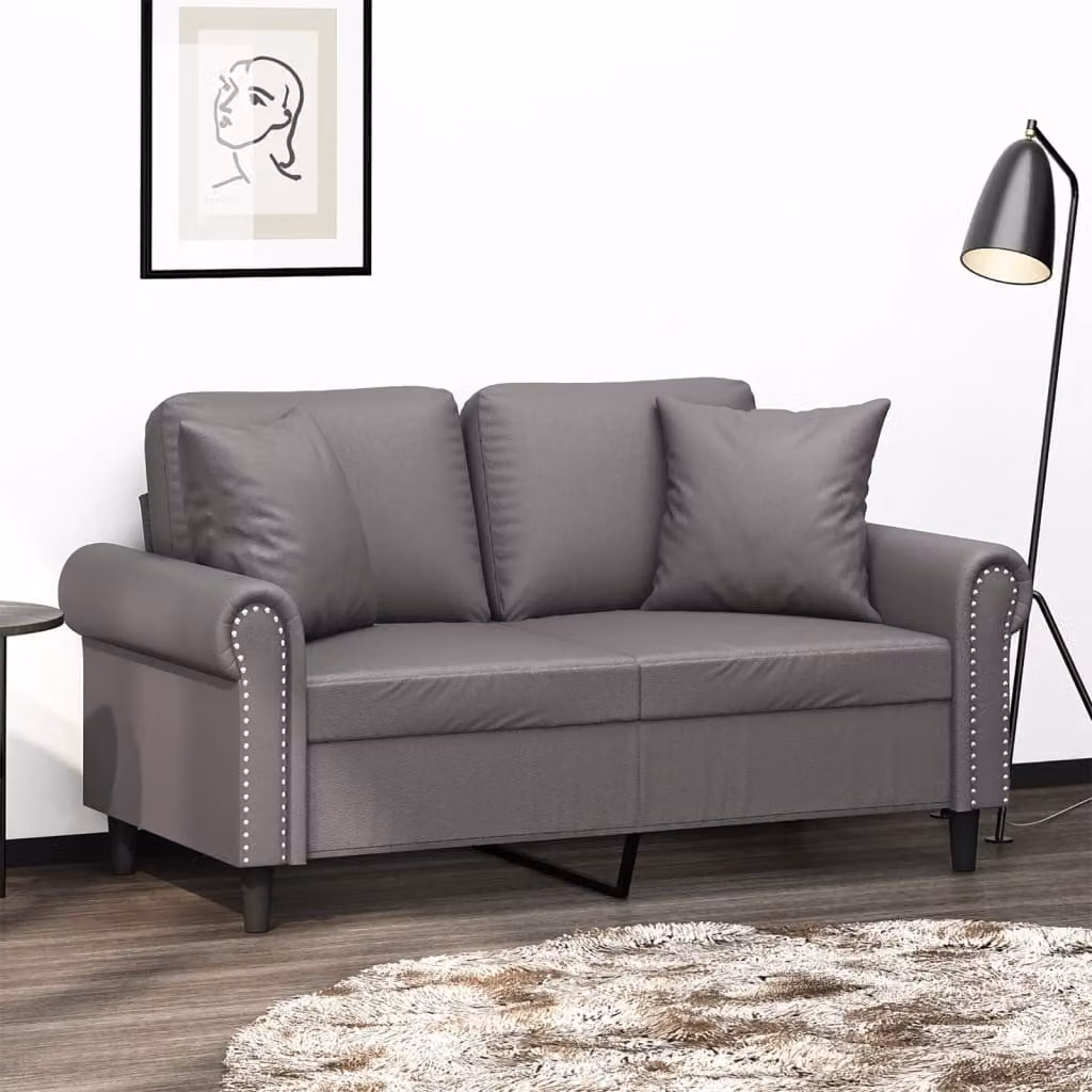 vidaXL Divano a 2 Posti Moderno in Similpelle Grigio con Cuscini e Struttura in Metallo L: 152 cm, P: 80 cm, H: 77 cm – 1
