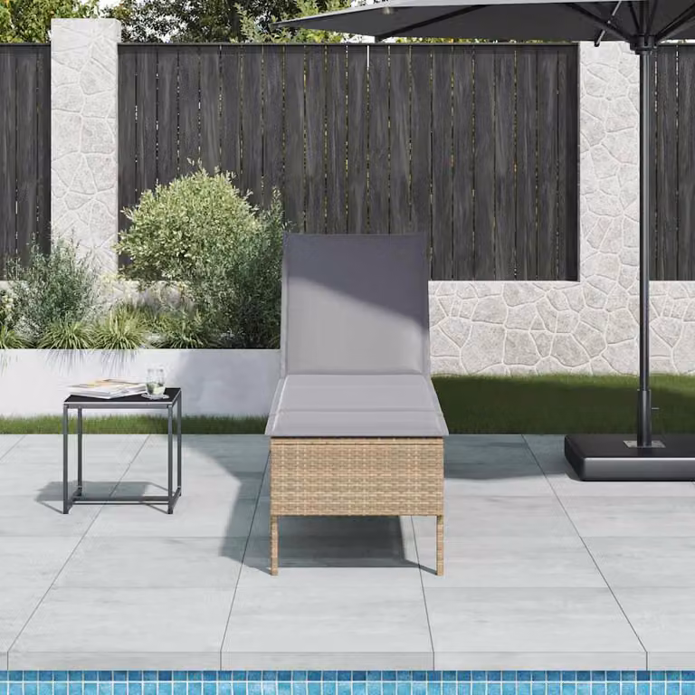 vidaXL Lettino Prendisole in Polyrattan con Cuscini Beige e Poggiatesta Regolabile L: 200 cm, P: 55 cm, H: 44 cm