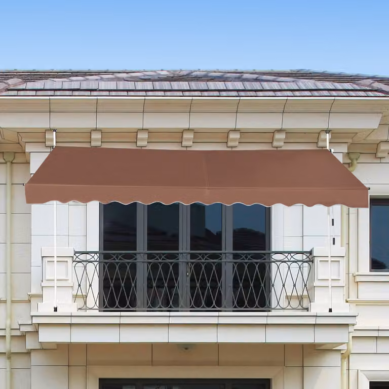 Tenda da sole retrattile Costway con manovra a bracci telescopici, impermeabile e resistente ai raggi UV, Marrone, L: 350 cm, H: 125 cm