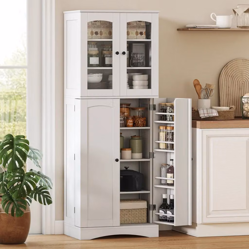 Mobile Dispensa Cucina GIORDANOSHOP in Legno Bianco con Ante e Chiusura Silenziosa L/P/H: 60 x 40 x 162 cm – 2