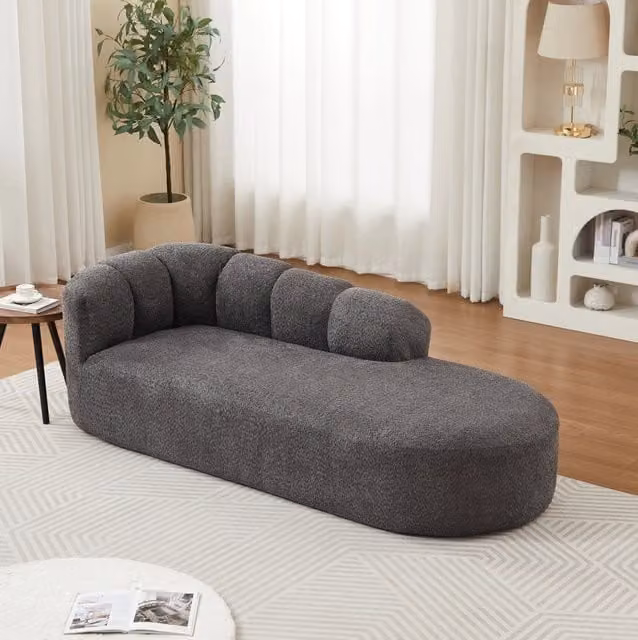 Poltrona relax ULEVR senza braccioli in ciniglia grigio antracite con schienale ondulato