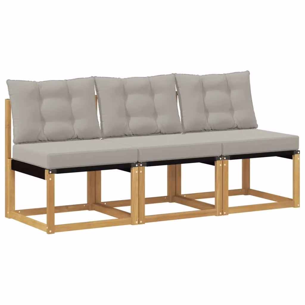 Set di 3 divani centrali da esterno vidaXL in legno di acacia e tessuto, colore bianco e grigio, stile moderno per giardino, balcone o terrazzo – 2