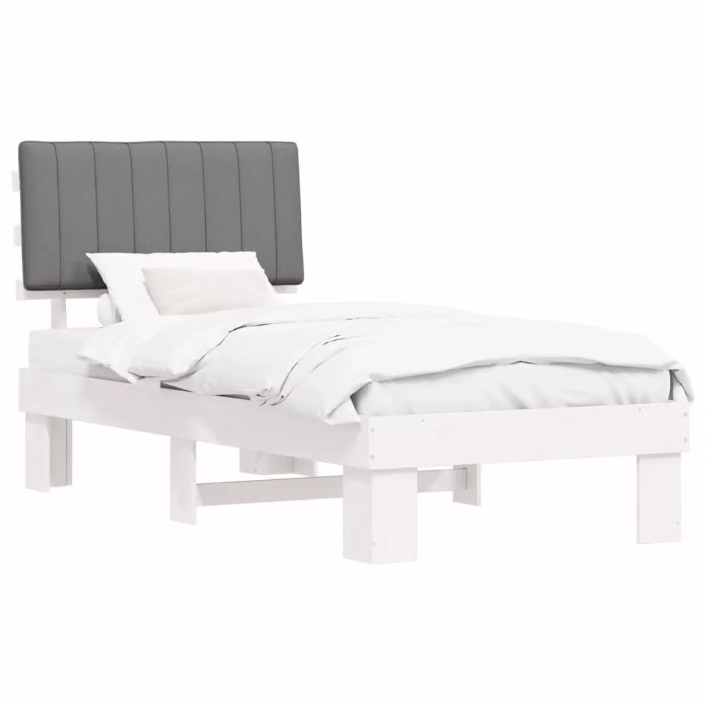 Letto con testiera rivestita vidaXL in legno di pino e tessuto grigio L/P: 90 x 190 cm – 2