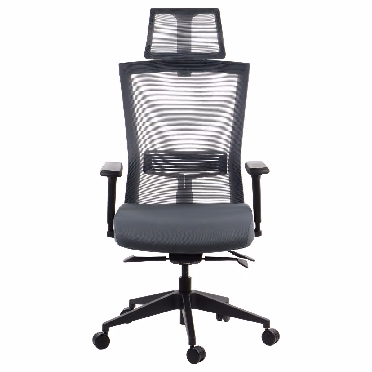 Sedia da ufficio ergonomica girevole HOPE, braccioli regolabili, poggiatesta, seduta scorrevole (avanti-indietro), grigio