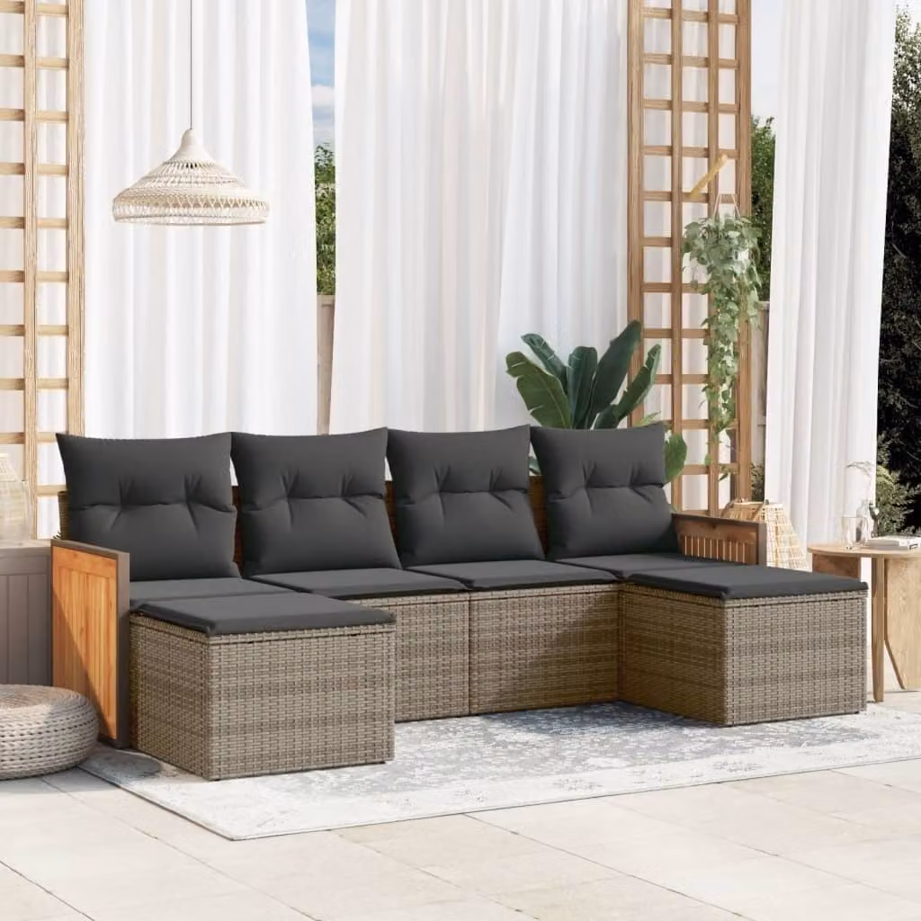 Maison Exclusive - Set Divano da Giardino 6 pz con Cuscini Grigio in Polyrattan