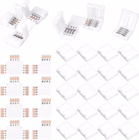 Set di connettori per LED - Connettori a 4 poli - Collegamento di strisce LED - Senza saldature - 10 mm - Multicolore
