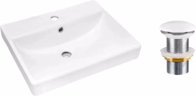 Lavabo da appoggio rettangolare 60x40 cm bianco lucido in ceramica con piletta clic-clac inclusa