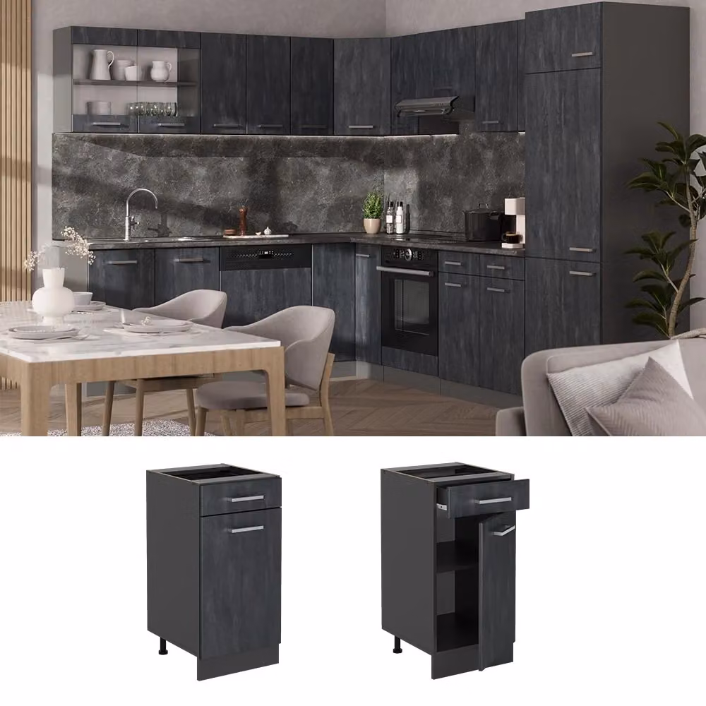 Mobiletto base per cucina Vicco R-Line Calce nera e Antracite con ante a battente L 40 cm x H 81,6 cm x P 60 cm – 2