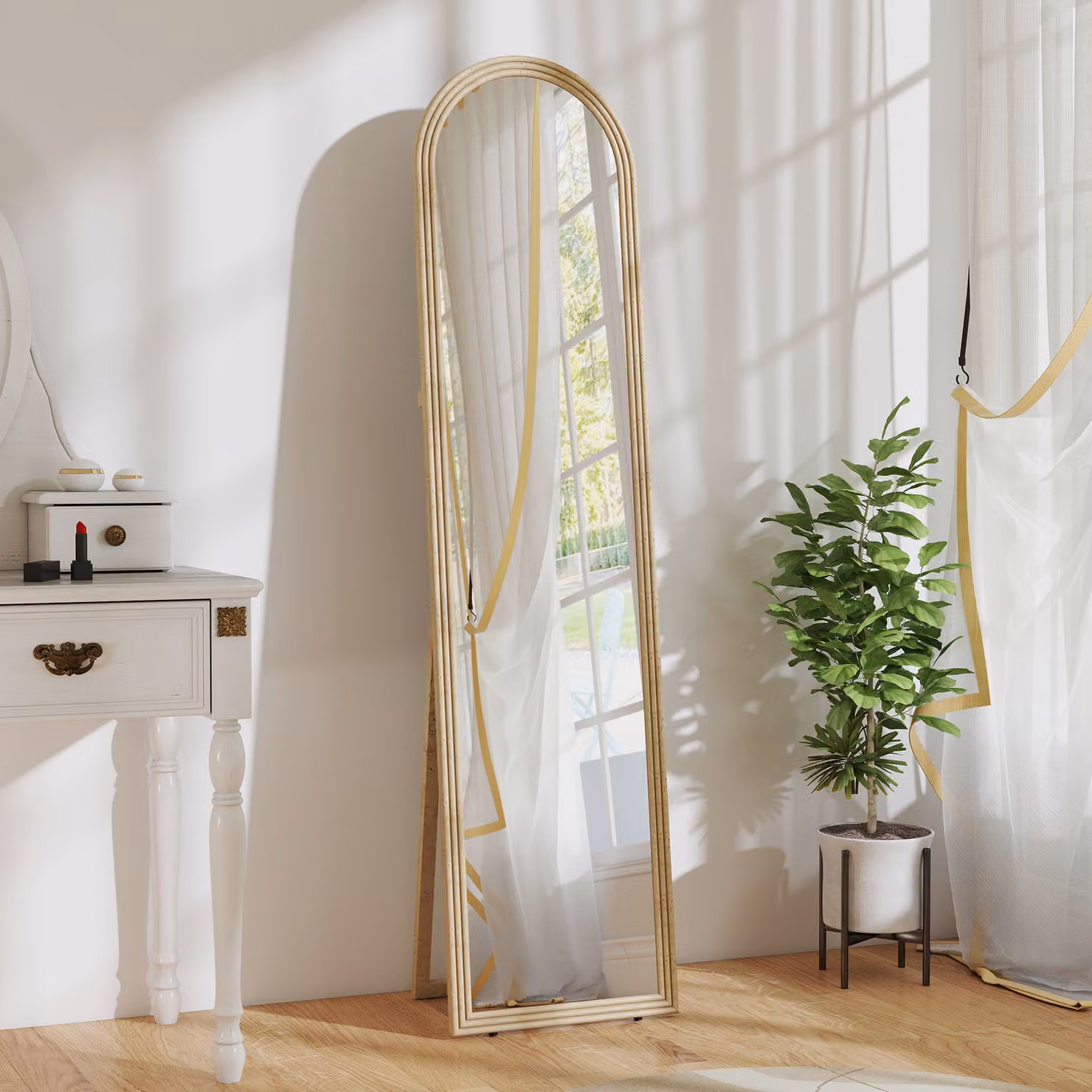 Specchio a figura intera HOMCOM con cavalletto, design ad arco con effetto pietra, beige, L: 40 cm, H: 160 cm – 2