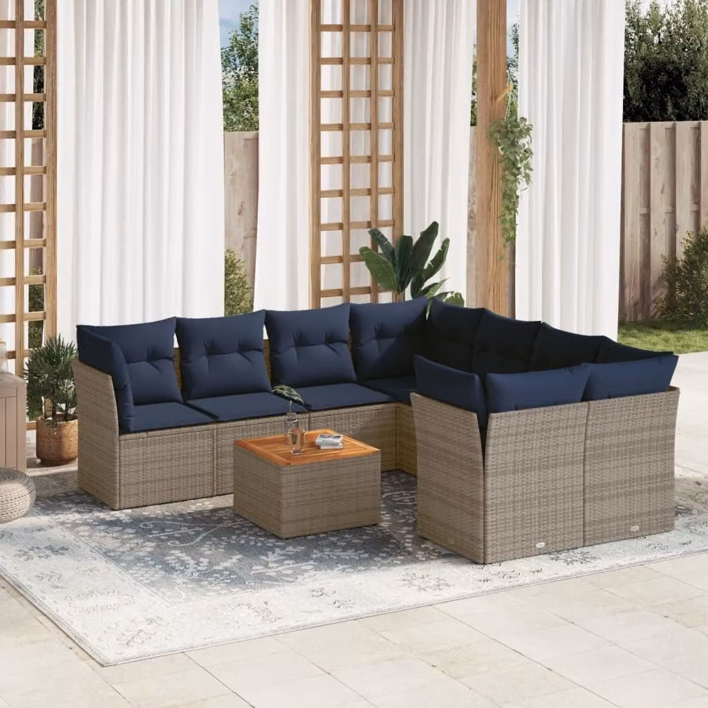 Maison Exclusive - Set Divani da Giardino 9 pz con Cuscini Grigio in Polyrattan