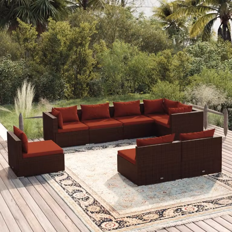 Maison Exclusive - Set da giardino 8 pezzi con cuscini in polyrattan marrone