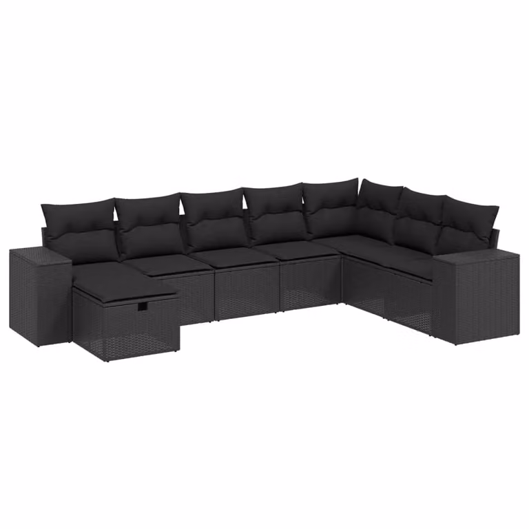 Set Divani da Giardino con Cuscini 8 pz Nero in Polyrattan