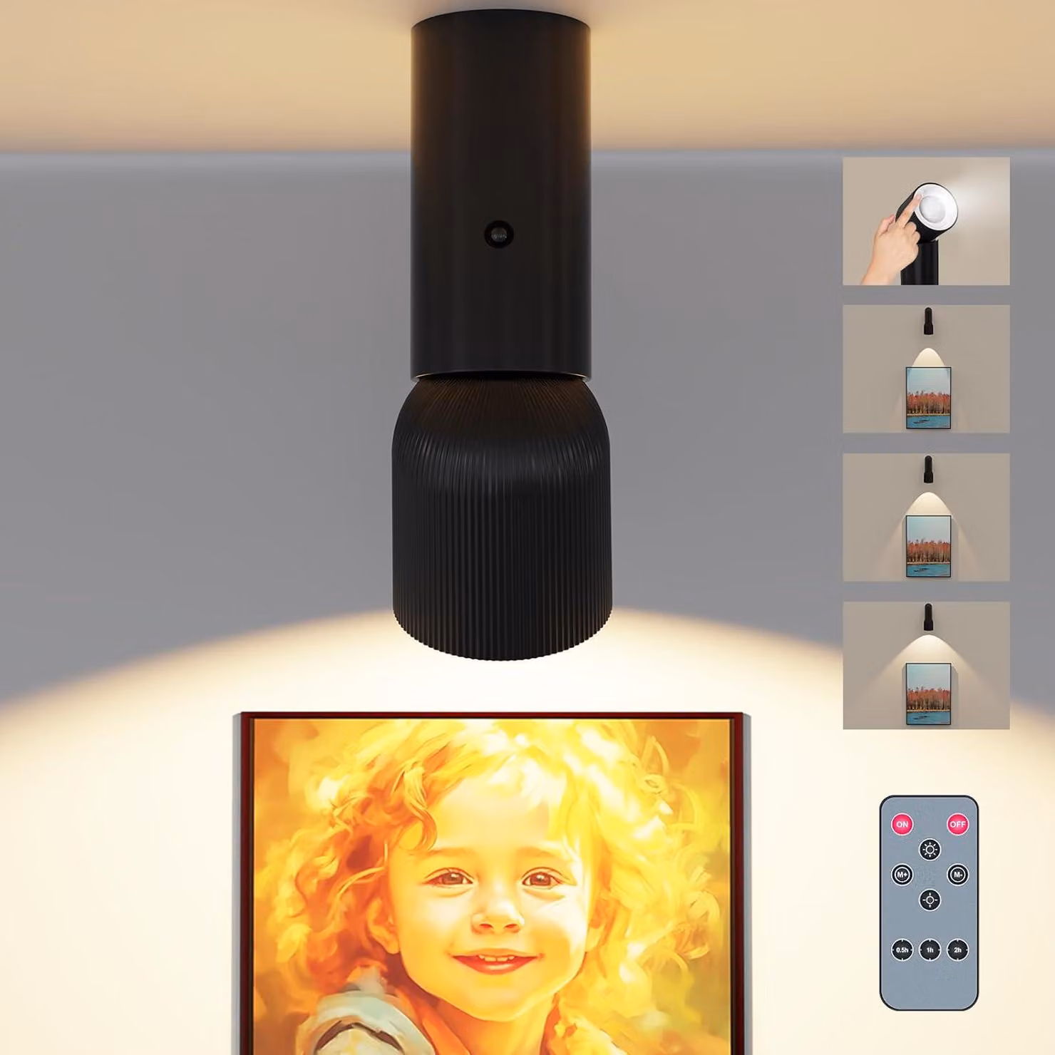Lampada da parete LED senza fili con zoom e batteria da 6000 mAh, colore nero