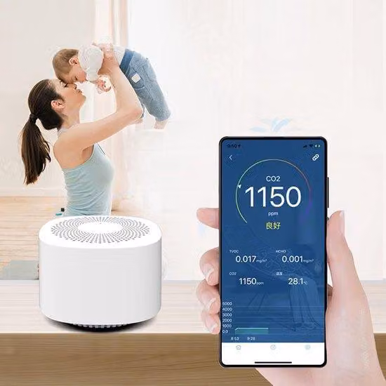 Monitor per la qualità dell'aria con misuratore di anidride carbonica e indicatore TVOC, oltre a funzioni avanzate