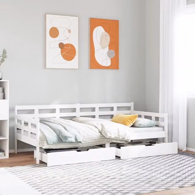 Dormeuse con Cassetti Bianco 90x190 cm Legno Massello di Pino 3302143