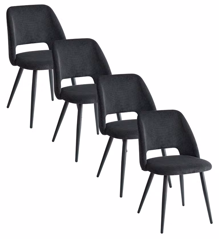 Set di 4 sedie da pranzo "Cord" - Design moderno e minimalista - Struttura in metallo - Facili da pulire e resistenti - Colore: nero