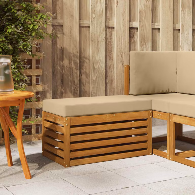 vidaXL Panca da esterno moderna in legno di acacia color marrone e beige L: 110 cm, P: 43 cm, H: 37 cm