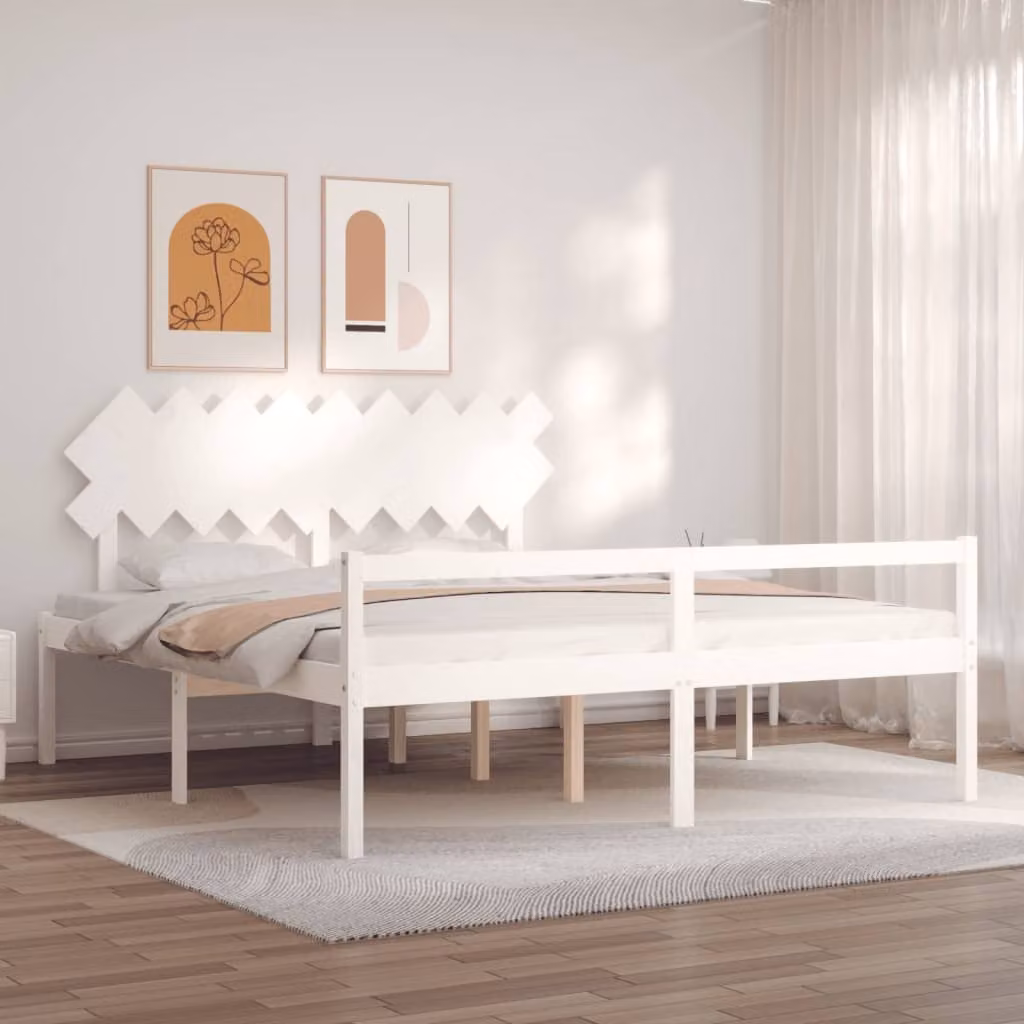 Letto per anziani vidaXL in legno massello di pino bianco Super King L/P/H: 180 x 200 x 185,5 cm